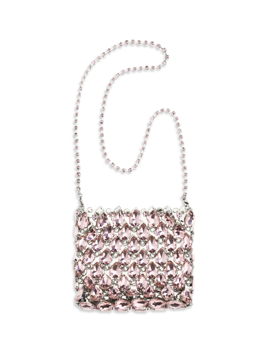 Self-Portrait Crystal Mesh Shoulder Bag — Pink Polyester