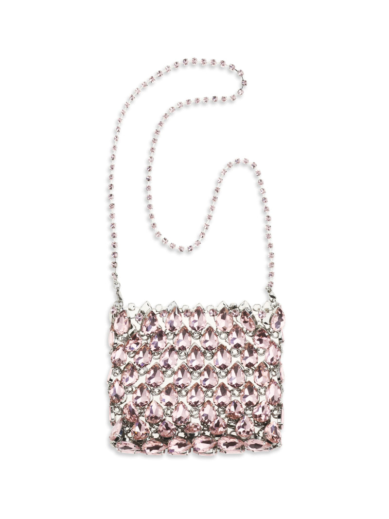 Self-Portrait Crystal-Embellished Mesh Clutch — Pink Polyester