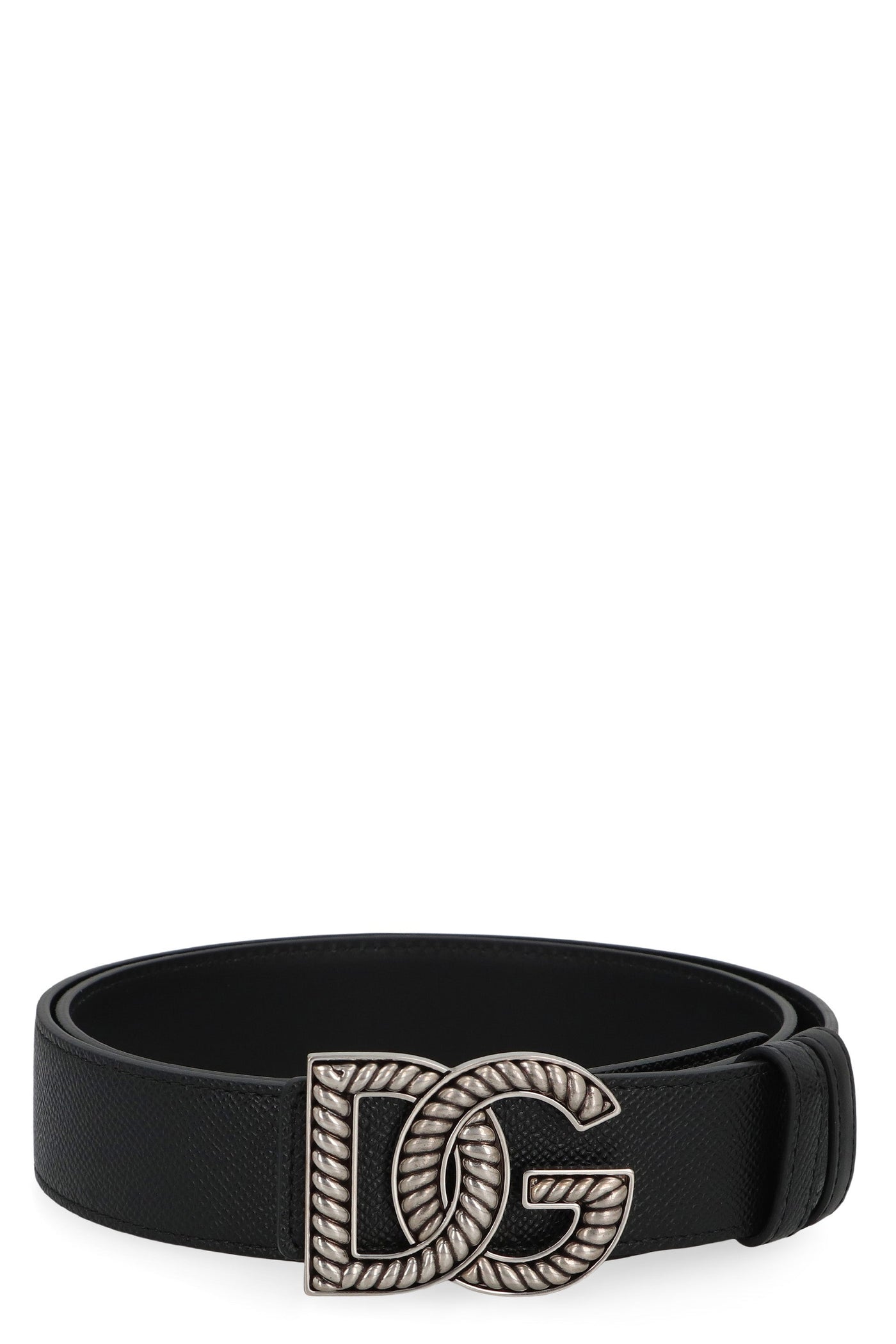 Dolce & Gabbana Logo Buckle Calfskin Belt — Black Calf
