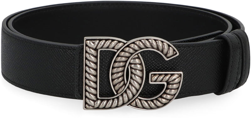 Dolce & Gabbana Logo Buckle Calfskin Belt — Black Calf