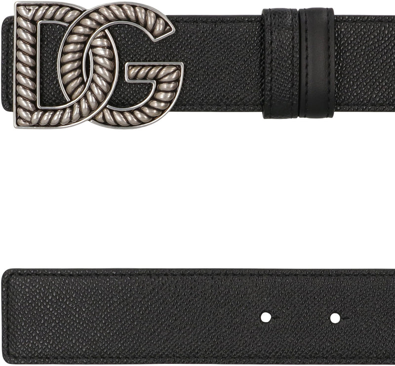 Dolce & Gabbana Logo Buckle Calfskin Belt — Black Calf