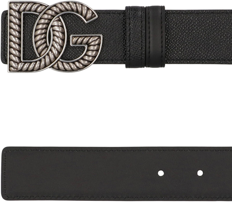 Dolce & Gabbana Logo Buckle Calfskin Belt — Black Calf