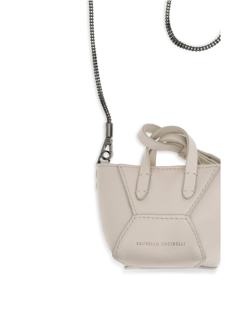 Brunello Cucinelli Chain-Strap Leather Shoulder Bag — Beige Calf Bos Taurus