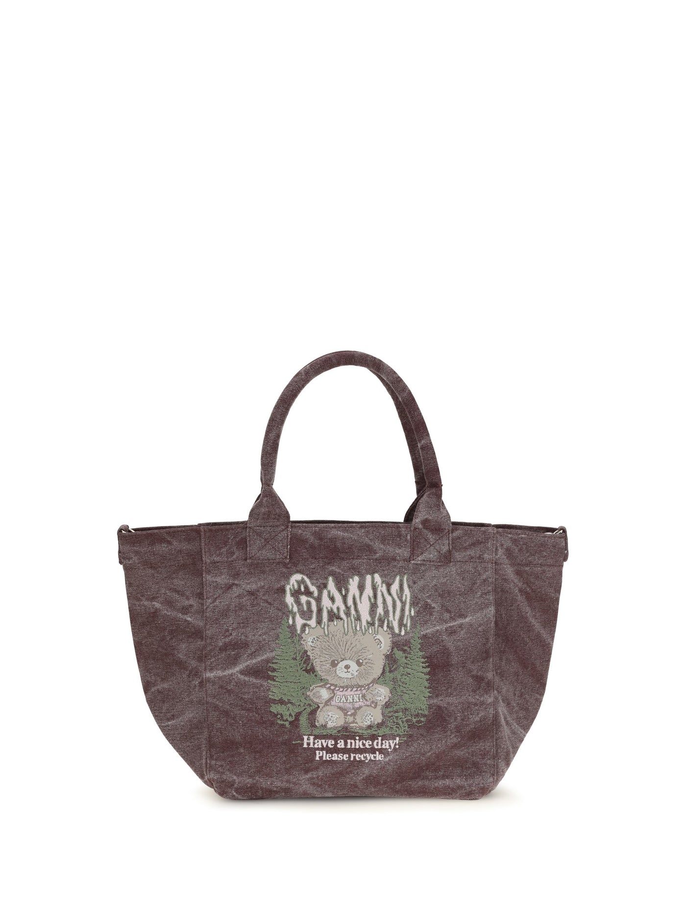 Ganni Soft Teddy-Effect Cotton Tote Bag — Brown