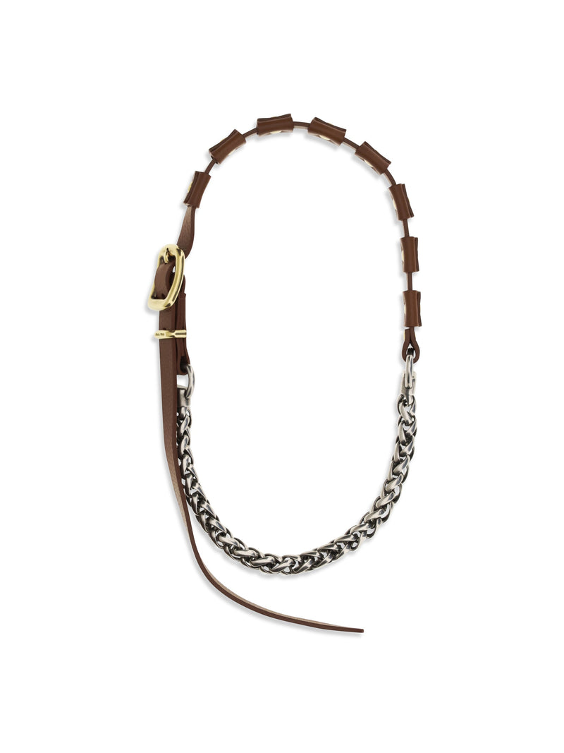 Miu Miu Leather With Metal Buckle Necklace — Brown Calf Necklaces