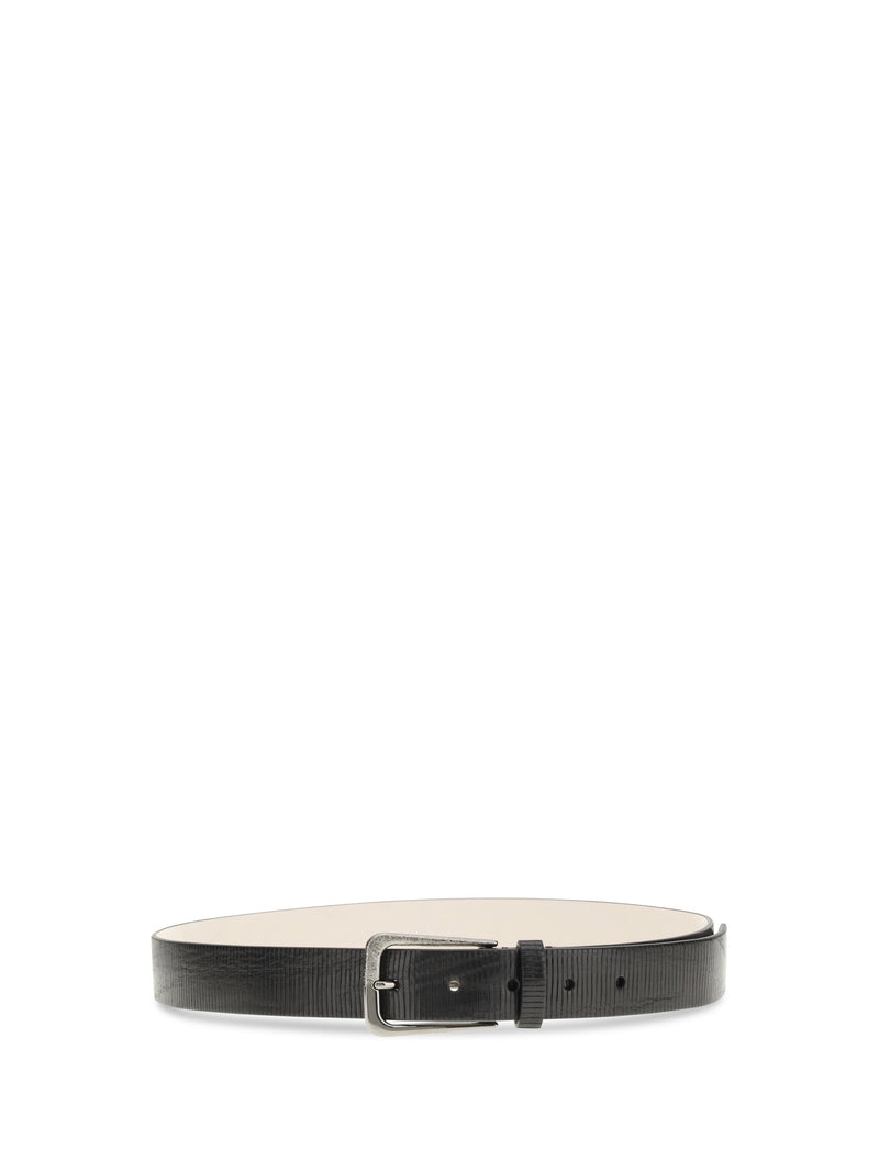 Brunello Cucinelli Hand-Carved Leather Belt — Black Calf Bos Taurus