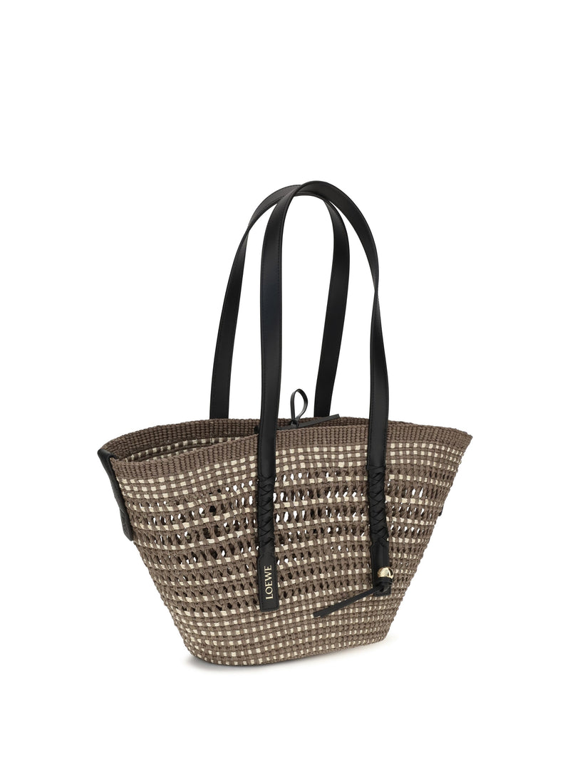 Loewe Braid Basket Shoulder Bag — Beige Straw; Other Materials