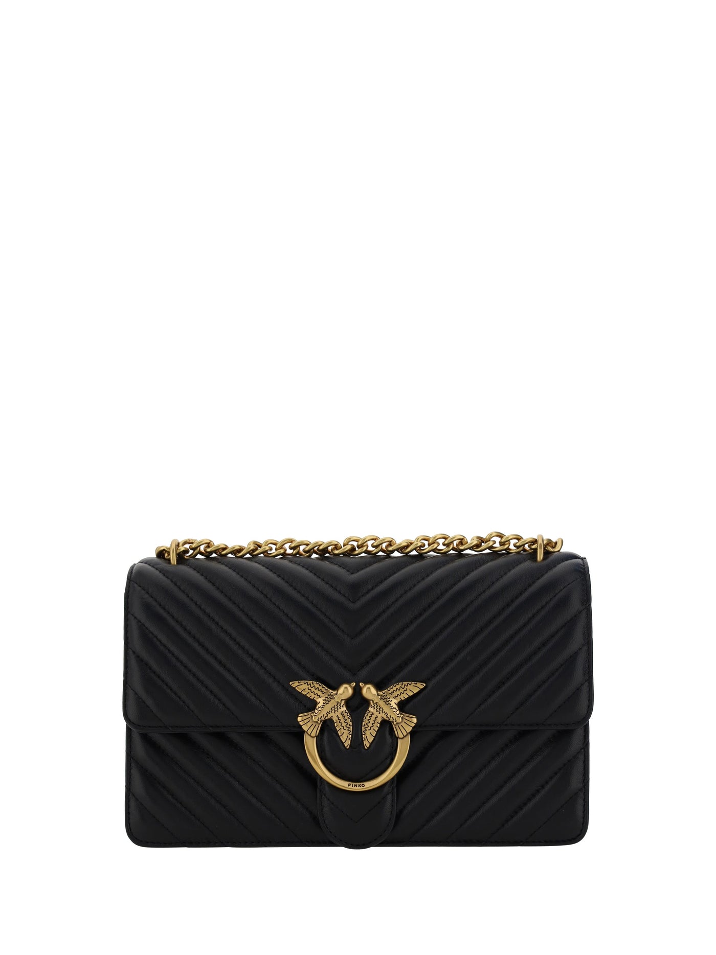 Pinko Love Shoulder Bag — Black Calf Leather Bos Taurus