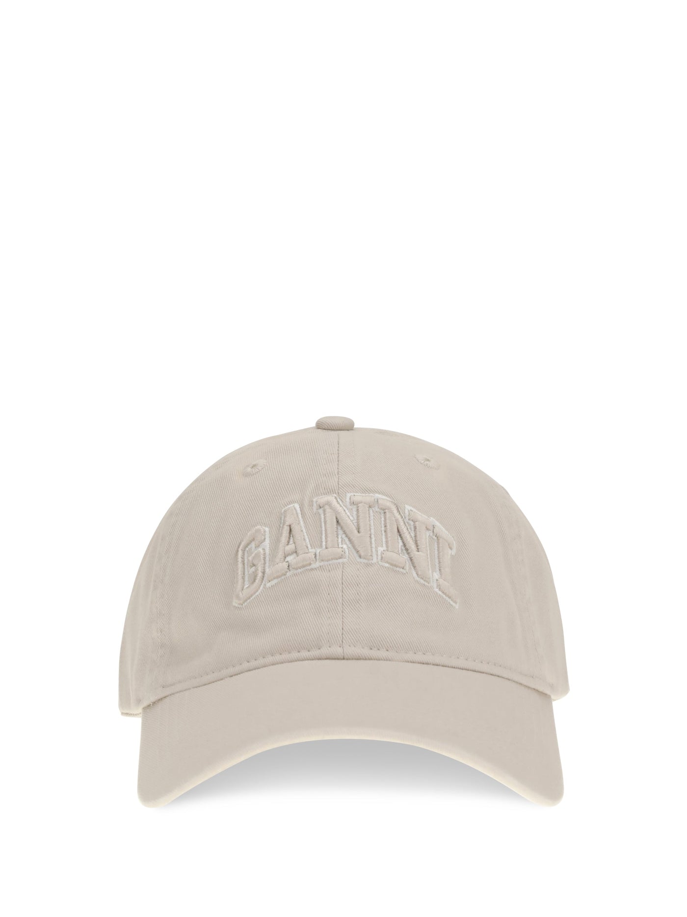 Ganni A6901 Logo-Embroidered Canvas Baseball Cap — Beige Cotton Caps