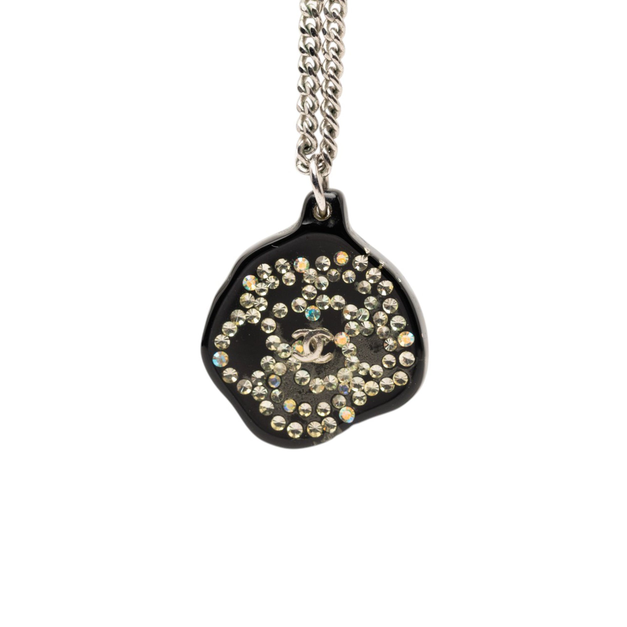 Brass Camellia Resin Strass Pendant Necklace - Image 1