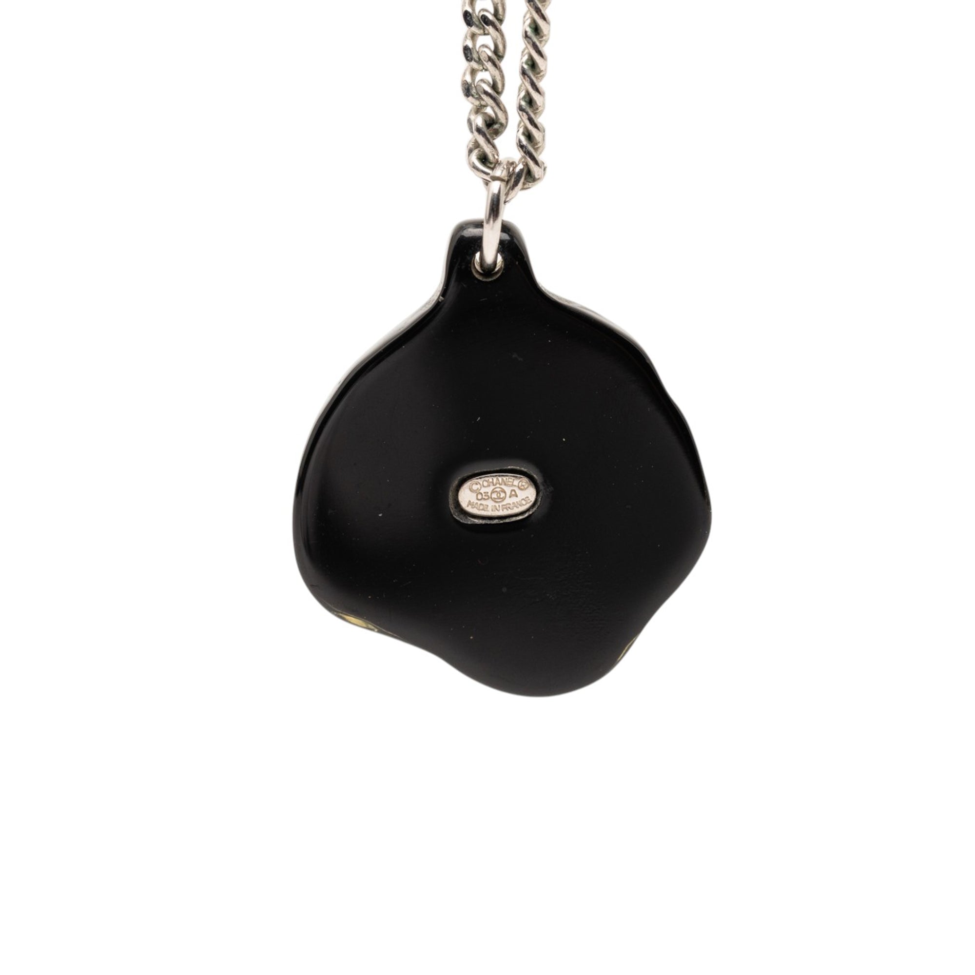 Brass Camellia Resin Strass Pendant Necklace - Image 2