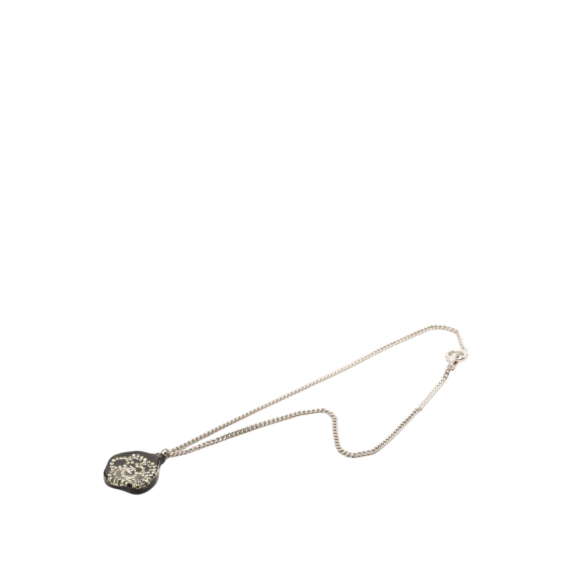 Brass Camellia Resin Strass Pendant Necklace - Image 5