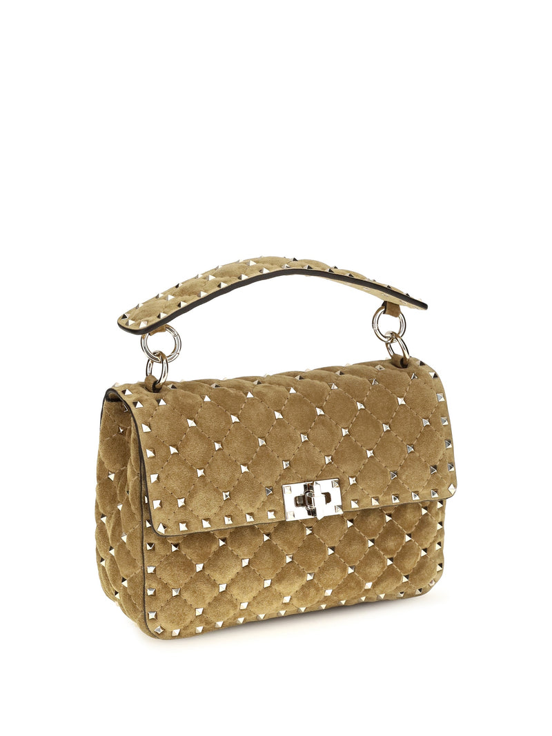 Valentino Garavani Rockstud Spike Top Handle Bag — Beige Calf Leather Bos Taurus