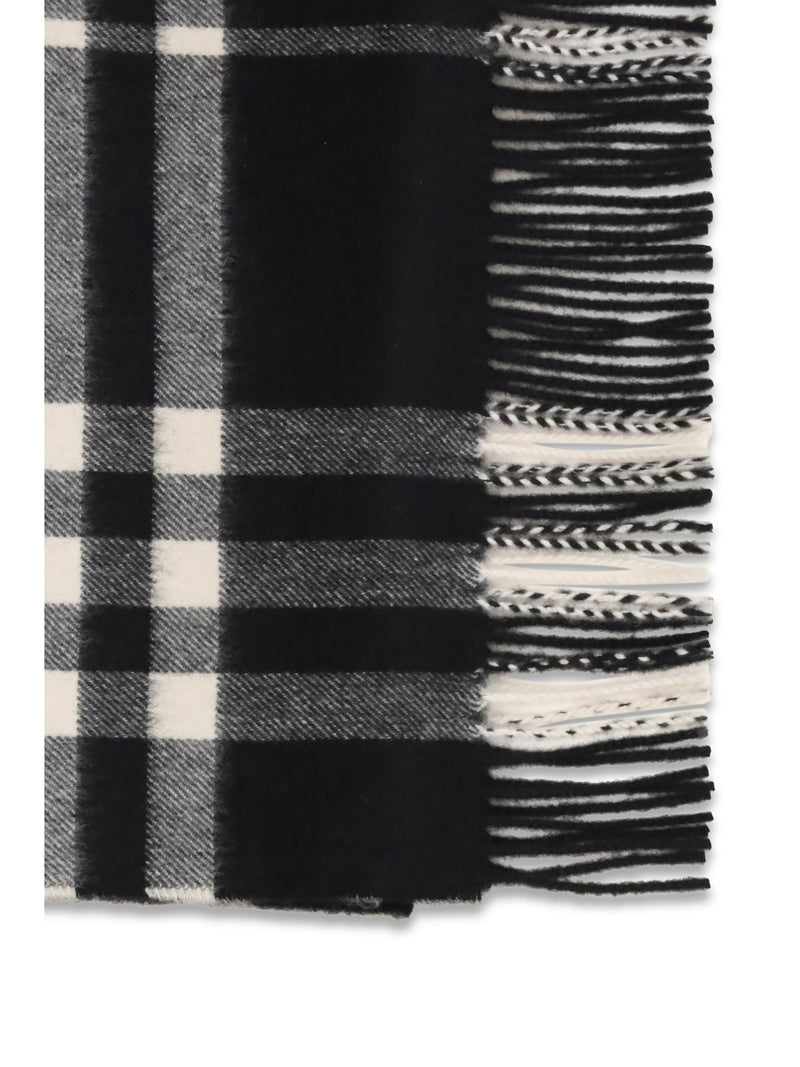 Burberry Embroidered Cashmere Check Scarf — Black Kashmir/capra Hircus Scarfs