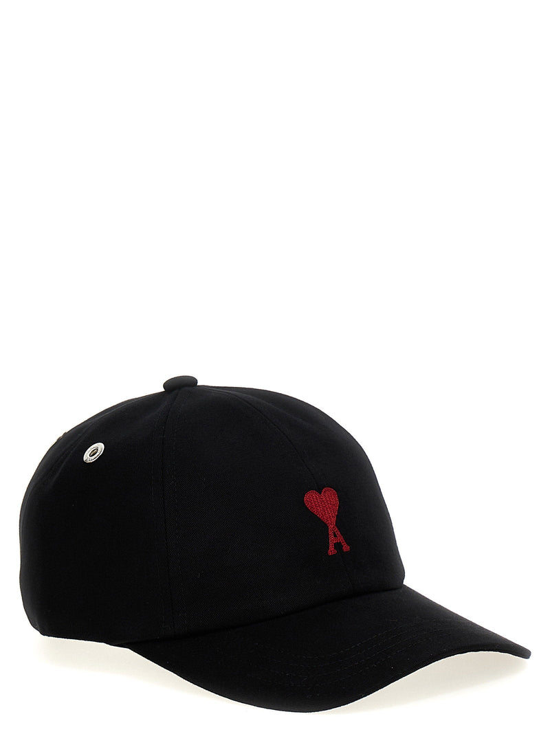 Ami Paris Logo-Embroidered Cotton Baseball Cap — Black Caps