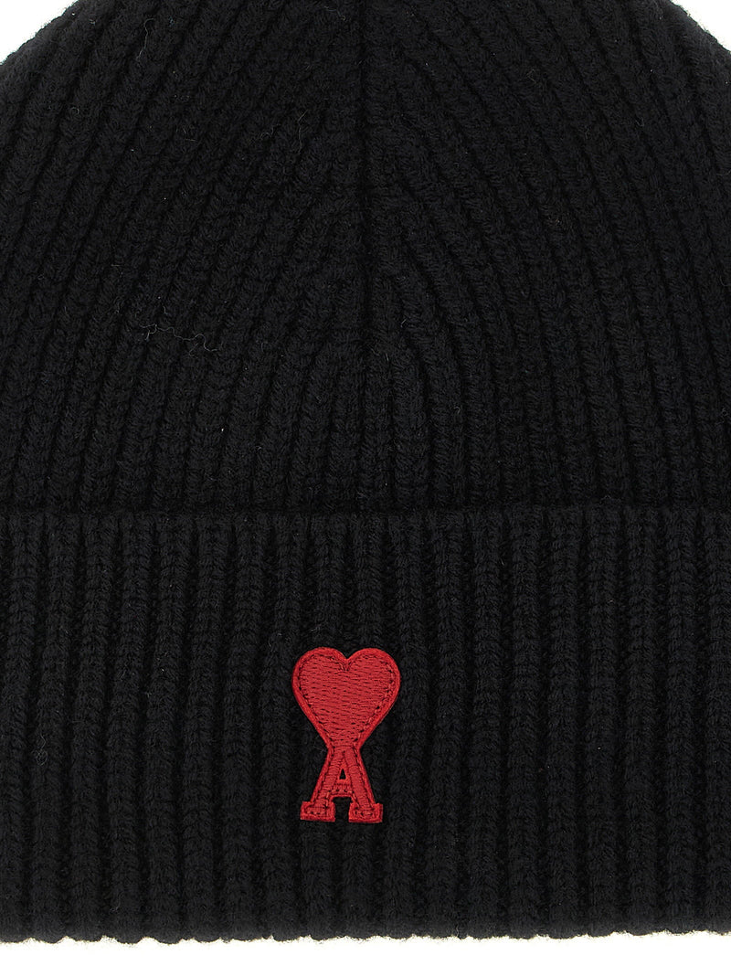 Ami Paris Beanie — Black Felted Merino Wool Knit Beanies