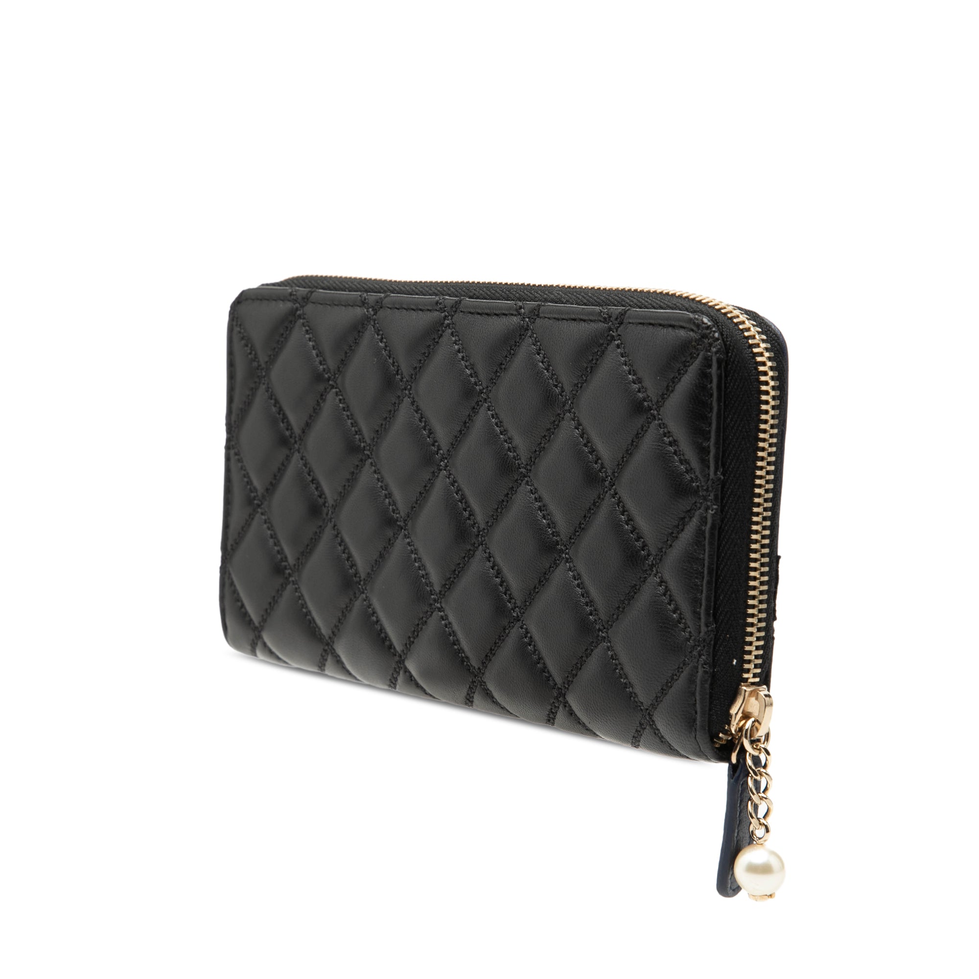 Bicolor Quilted Lambskin Faux Pearl Ribbon Long Wallet - Image 2