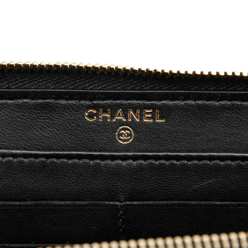 Bicolor Quilted Lambskin Faux Pearl Ribbon Long Wallet - Image 5