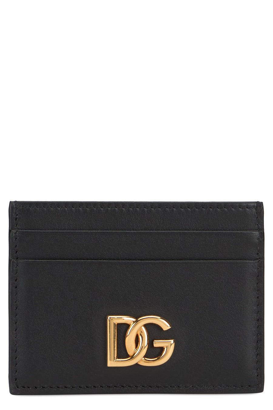 Dolce & Gabbana Gold-Logo Calfskin Card Case — Black Wallets Purses