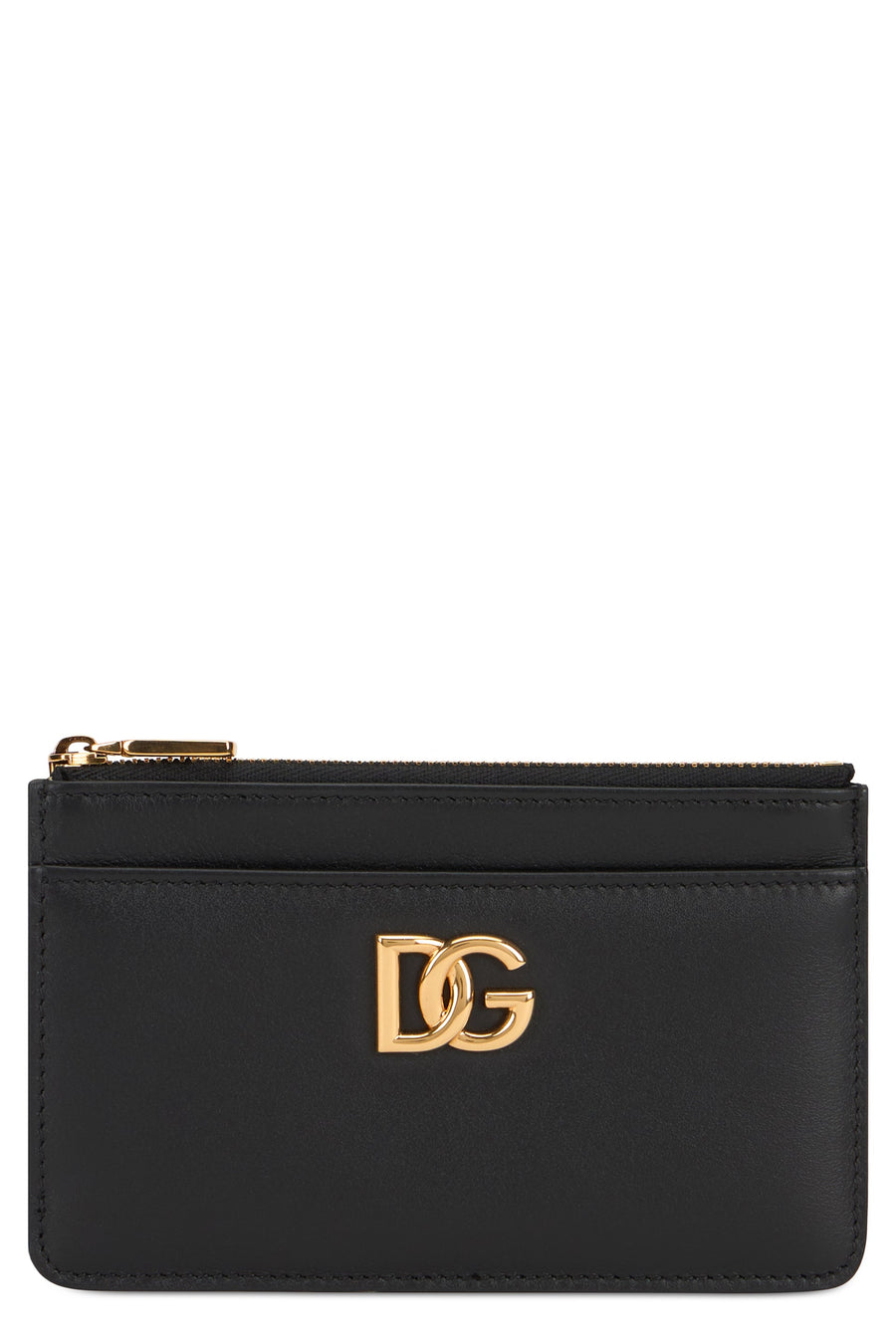 Dolce & Gabbana Calfskin With Zip Closure Card Case — Black Wallets Cardholders