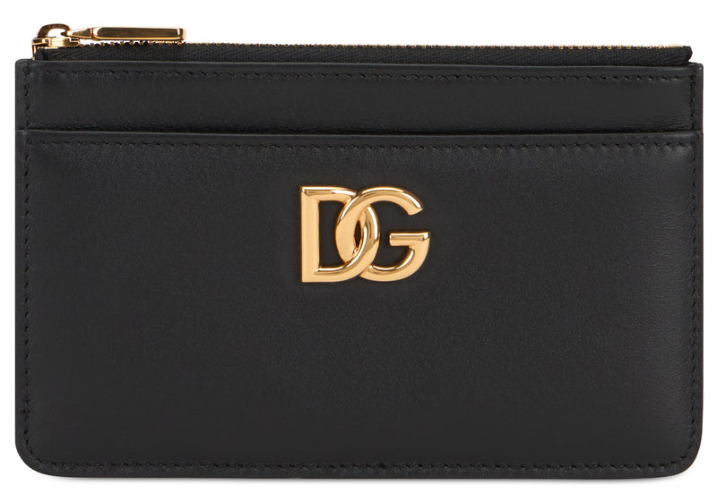 Dolce & Gabbana Calfskin With Zip Closure Card Case — Black Wallets Cardholders