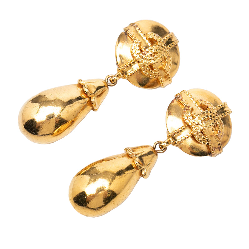 CC Gold Plated Dangle Clip On Earrings