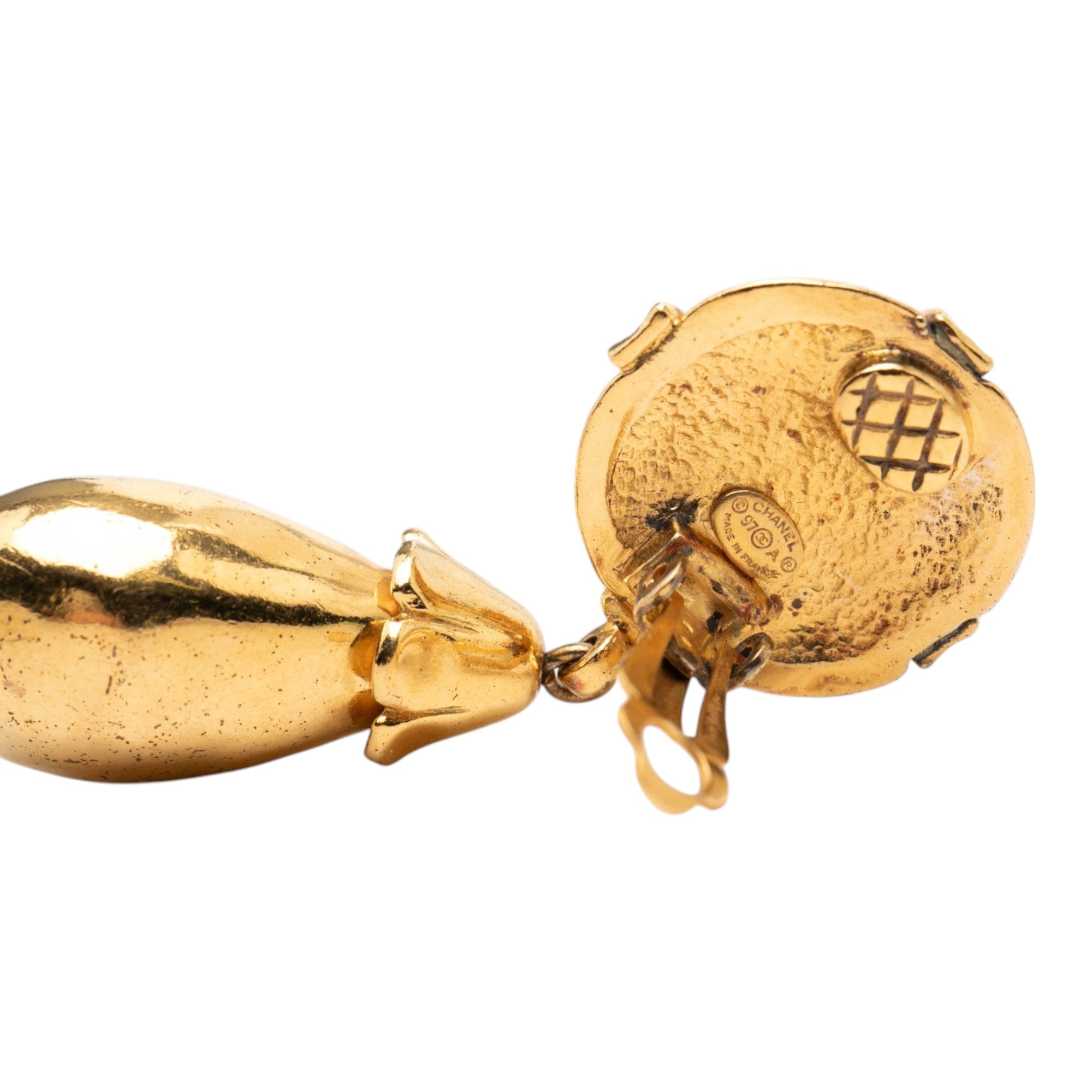 CC Gold Plated Dangle Clip On Earrings - Image 3