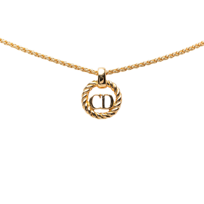 Gold Plated CD Logo Twisted Round Pendant Necklace - Image 2