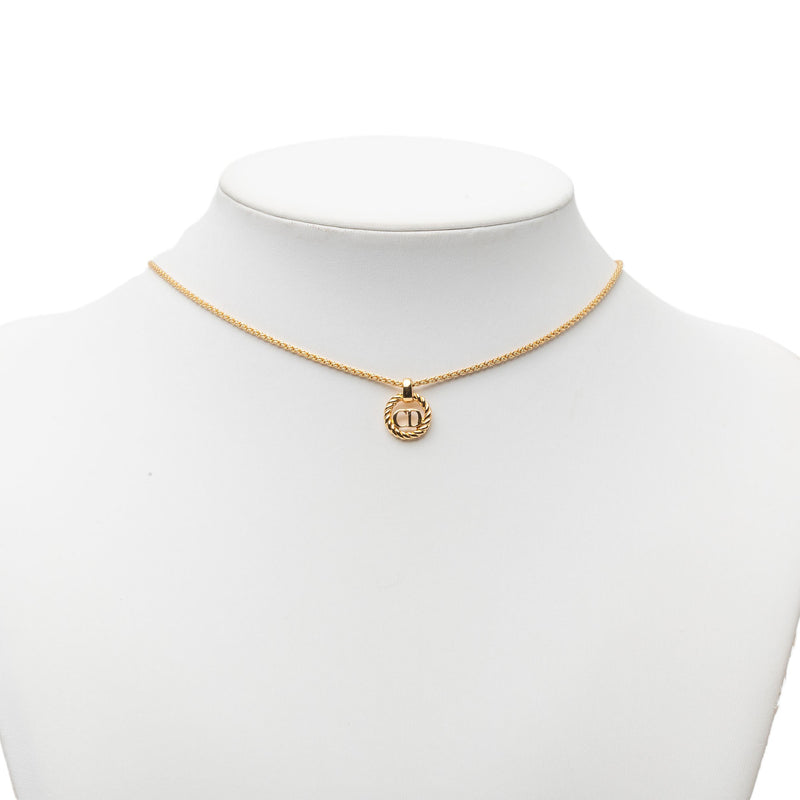 Gold Plated CD Logo Twisted Round Pendant Necklace - Image 5