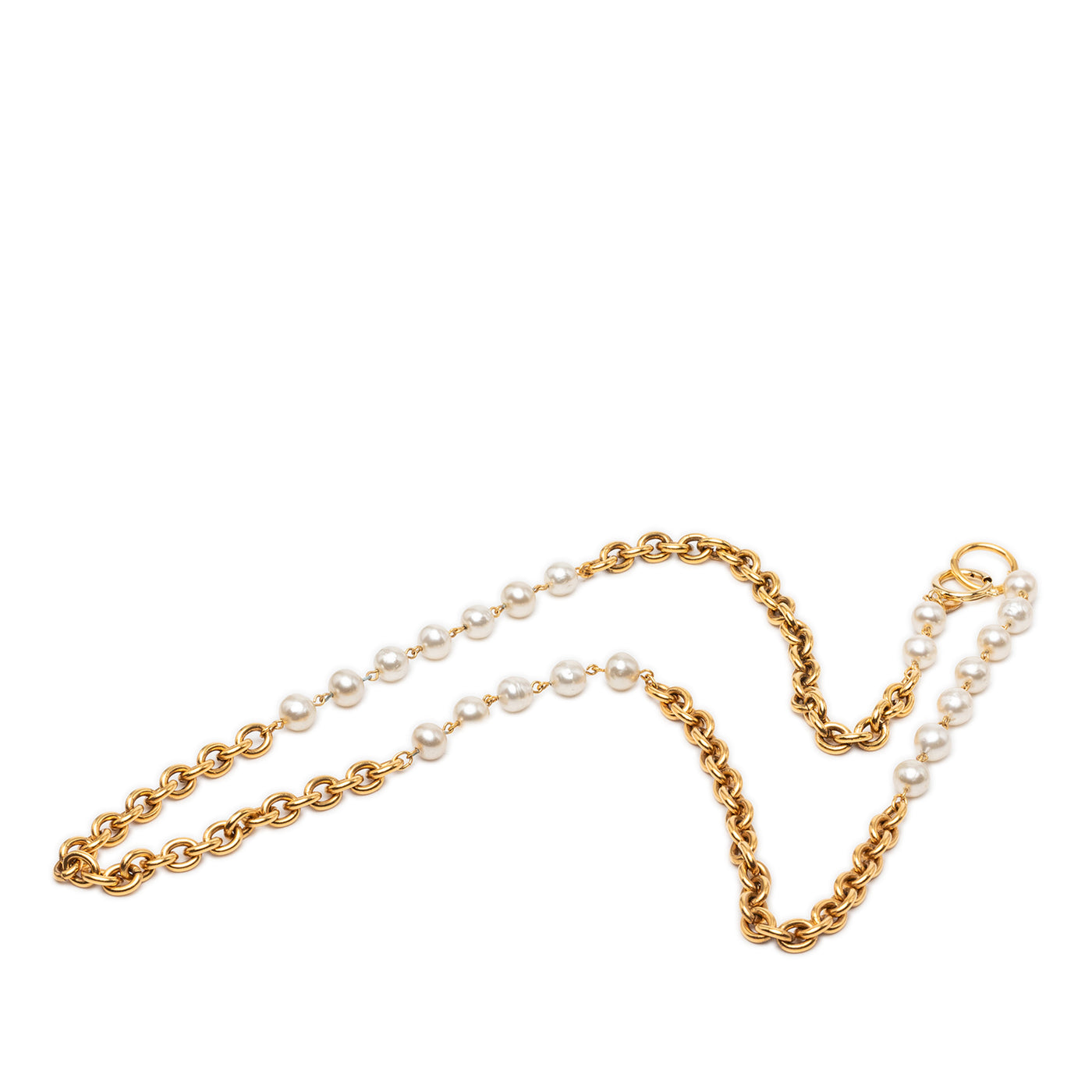 Gold Plated Faux Pearl Chain Necklace - Image 1