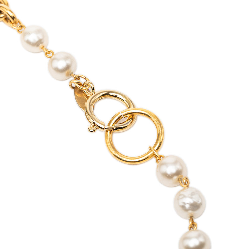 Gold Plated Faux Pearl Chain Necklace - Image 2