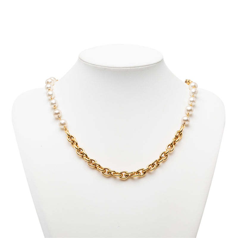 Gold Plated Faux Pearl Chain Necklace - Image 4
