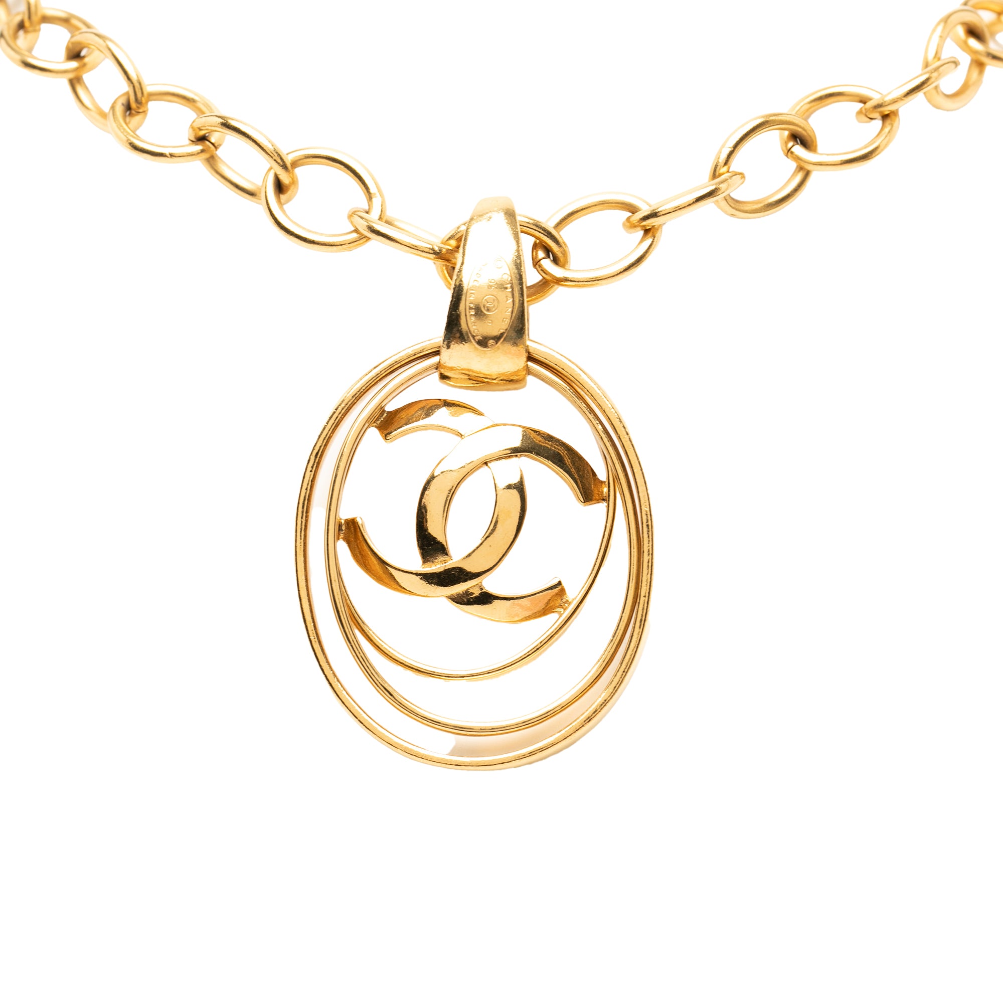 CC Gold Plated Oval Pendant Necklace - Image 1