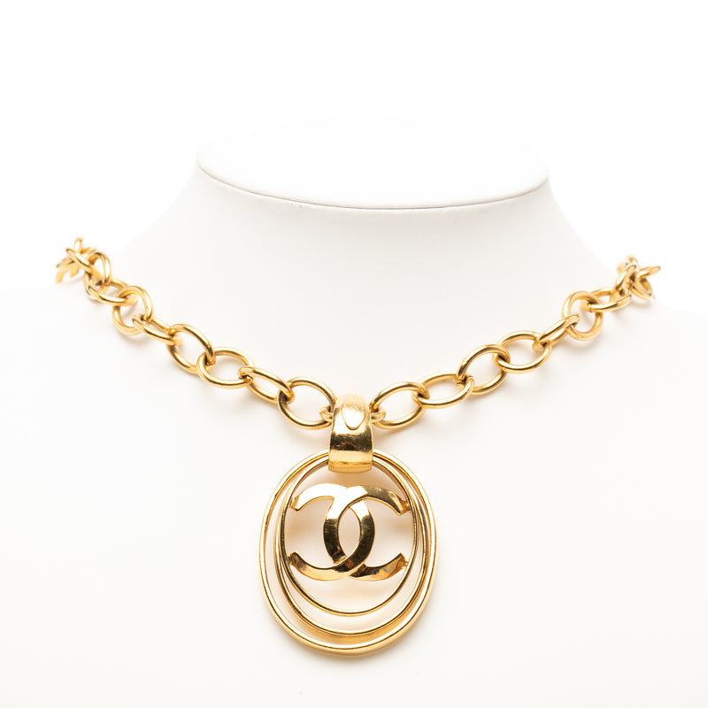CC Gold Plated Oval Pendant Necklace - Image 6