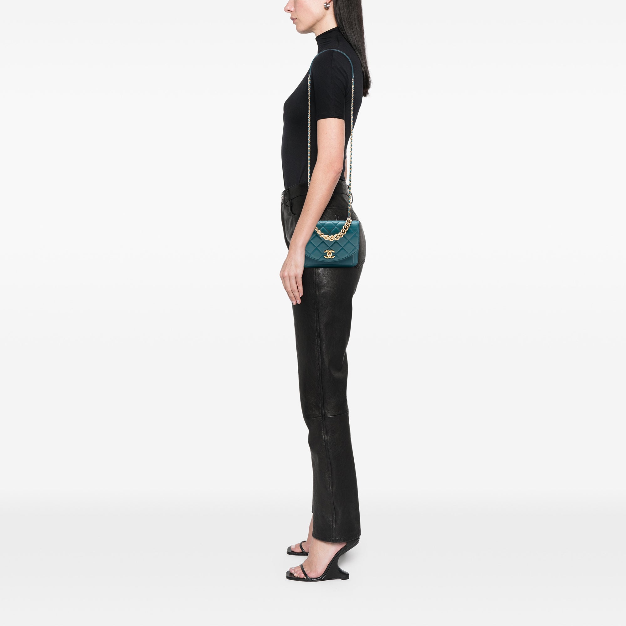 Mini Quilted Calfskin and Caviar Chain Handle Flap - Image 7