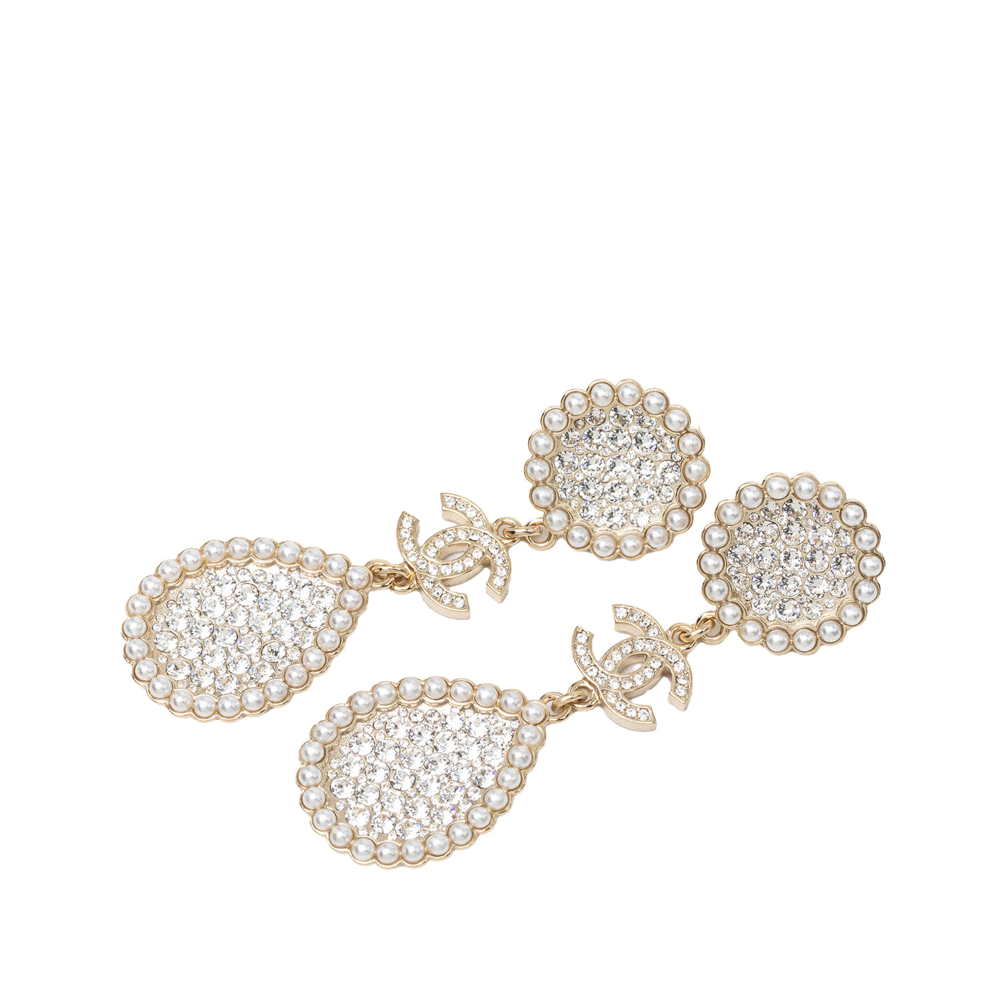 CC Gold Plated Strass and Faux Pearl Drop Push Back Earrings - Image 1