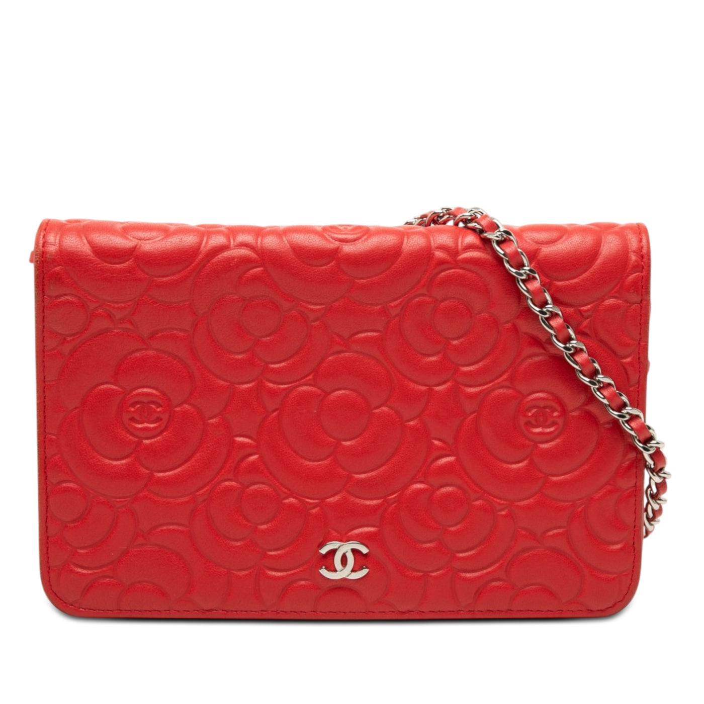 CC Embossed Lambskin Camellia Wallet On Chain - Image 1