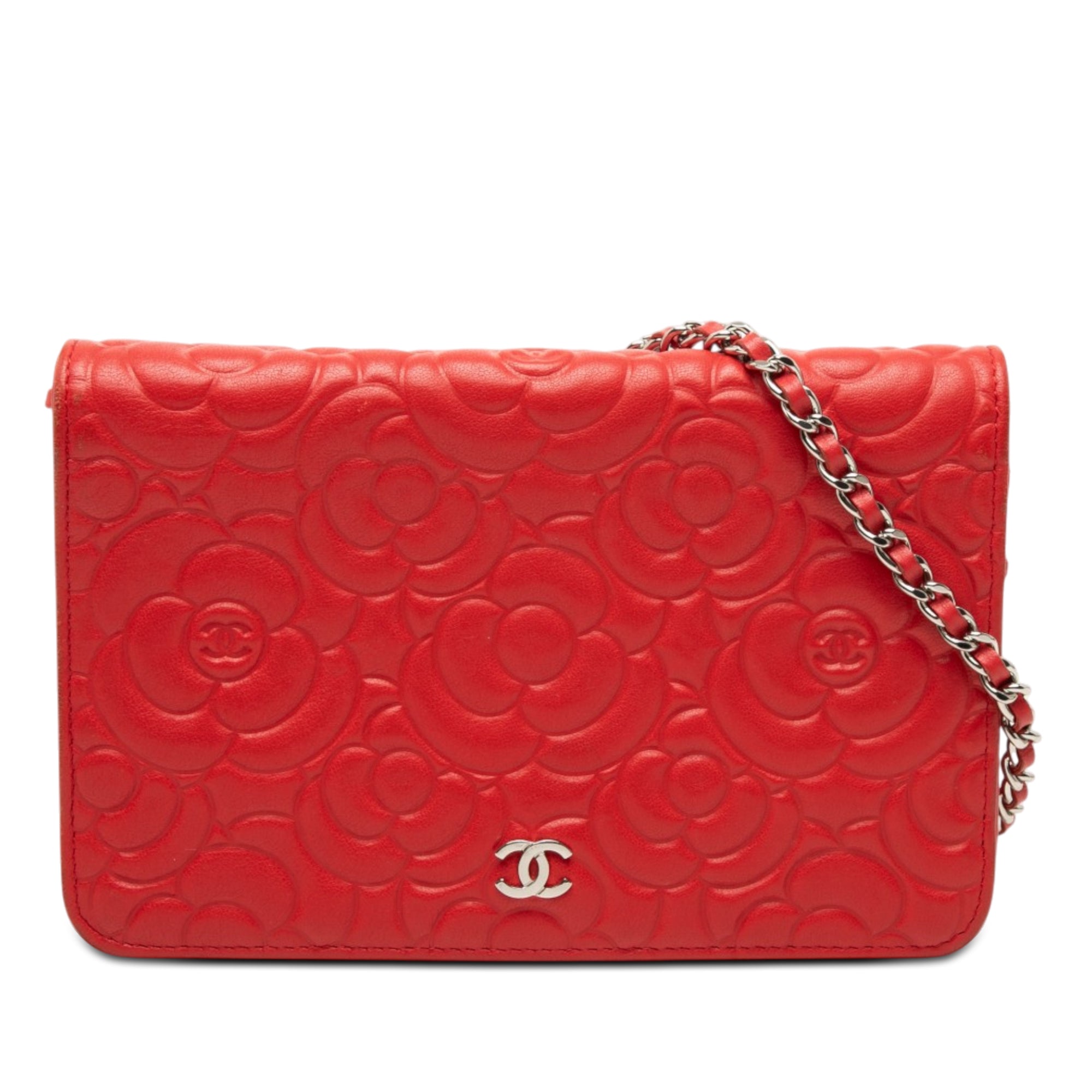 CC Embossed Lambskin Camellia Wallet On Chain - Image 1