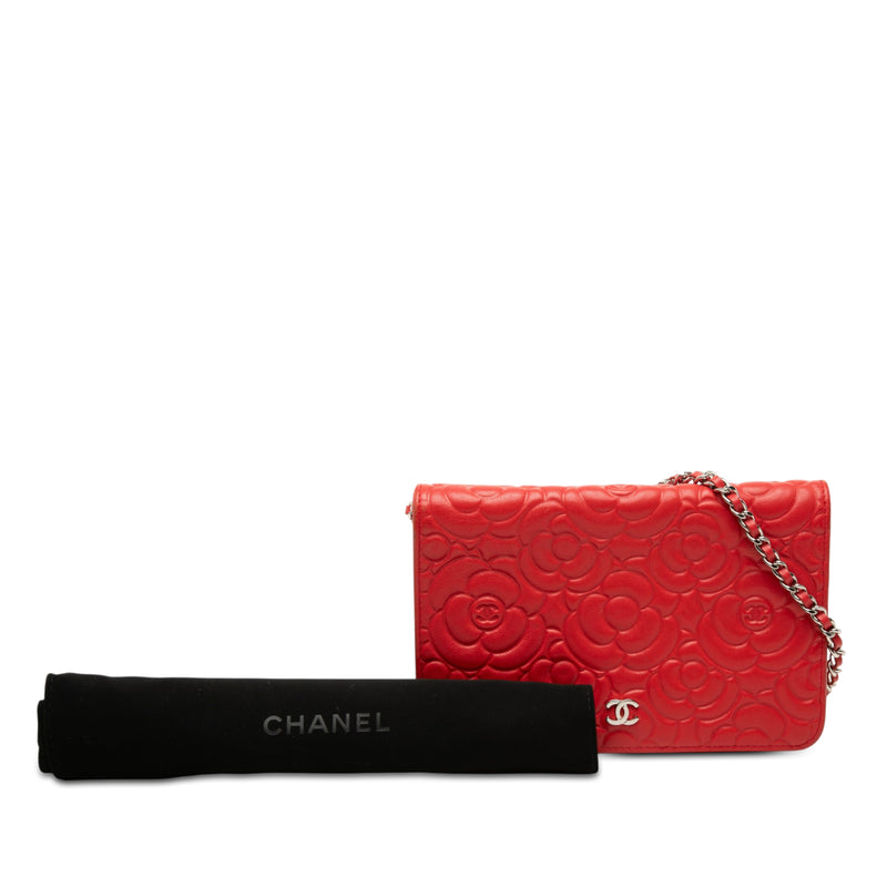 CC Embossed Lambskin Camellia Wallet On Chain - Image 8