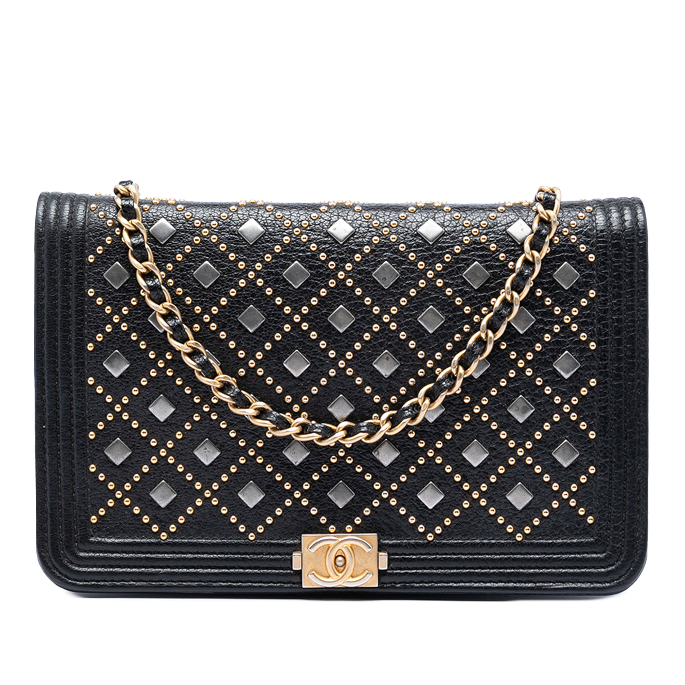 Studded Grained Calfskin Boy Wallet On Chain - Image 1