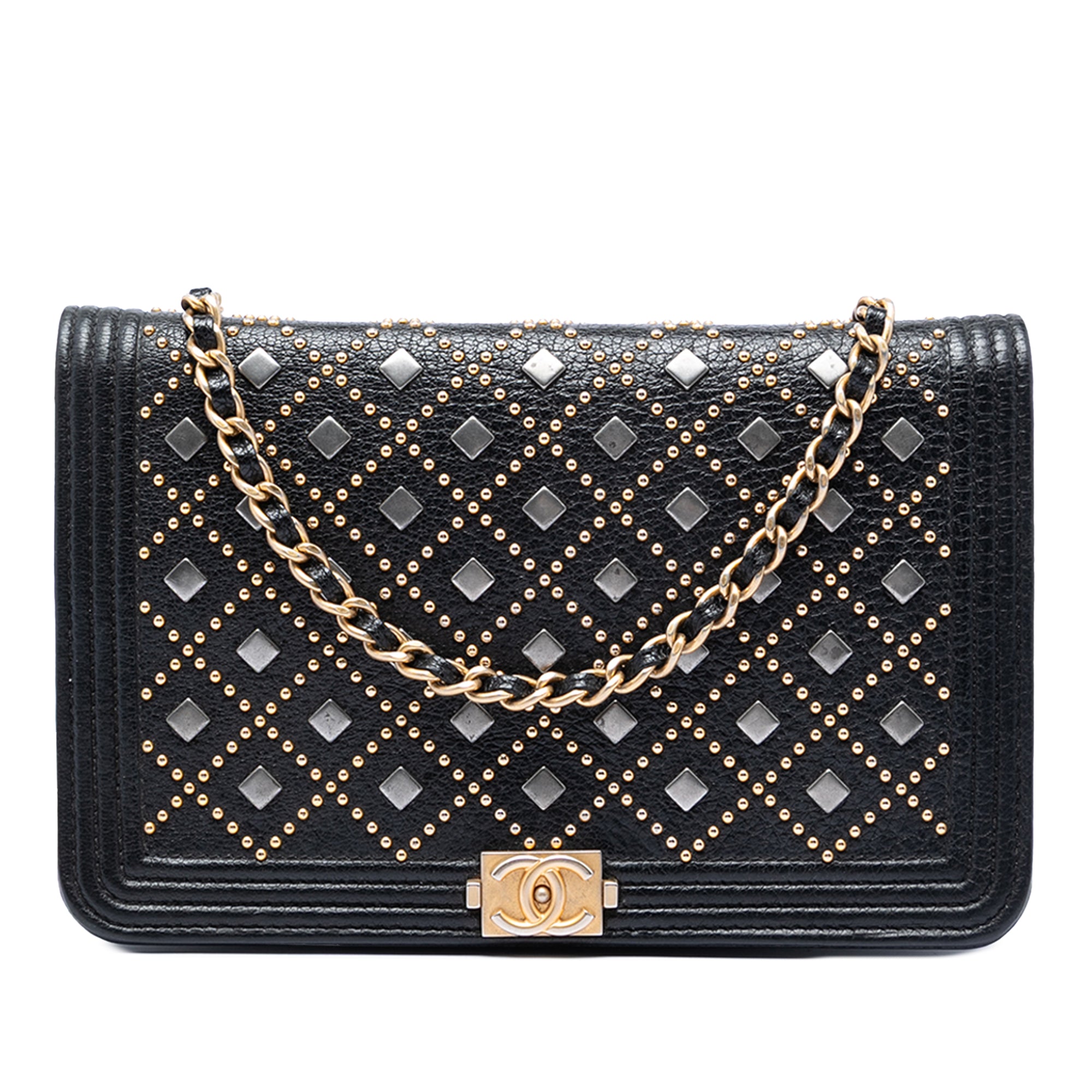 Studded Grained Calfskin Boy Wallet On Chain - Image 1