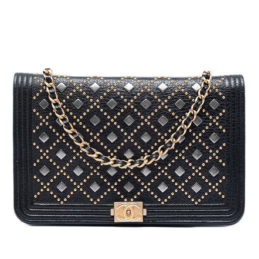 Studded Grained Calfskin Boy Wallet On Chain - Image 1