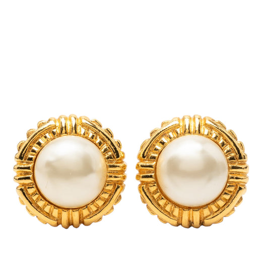 Gold Plated Faux Pearl Clip On Earrings - Image 1
