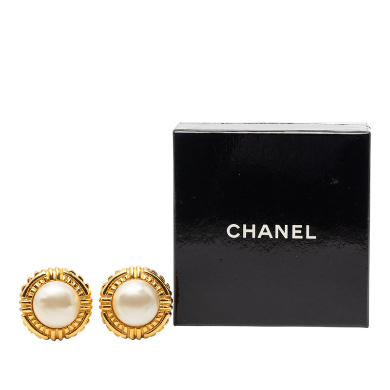 Gold Plated Faux Pearl Clip On Earrings - Image 4