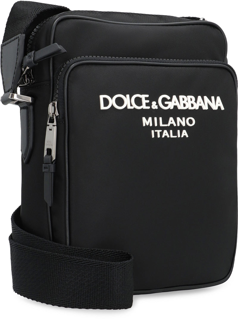 Dolce & Gabbana Logo-Embroidered Nylon Crossbody Bag — Black Acrylic