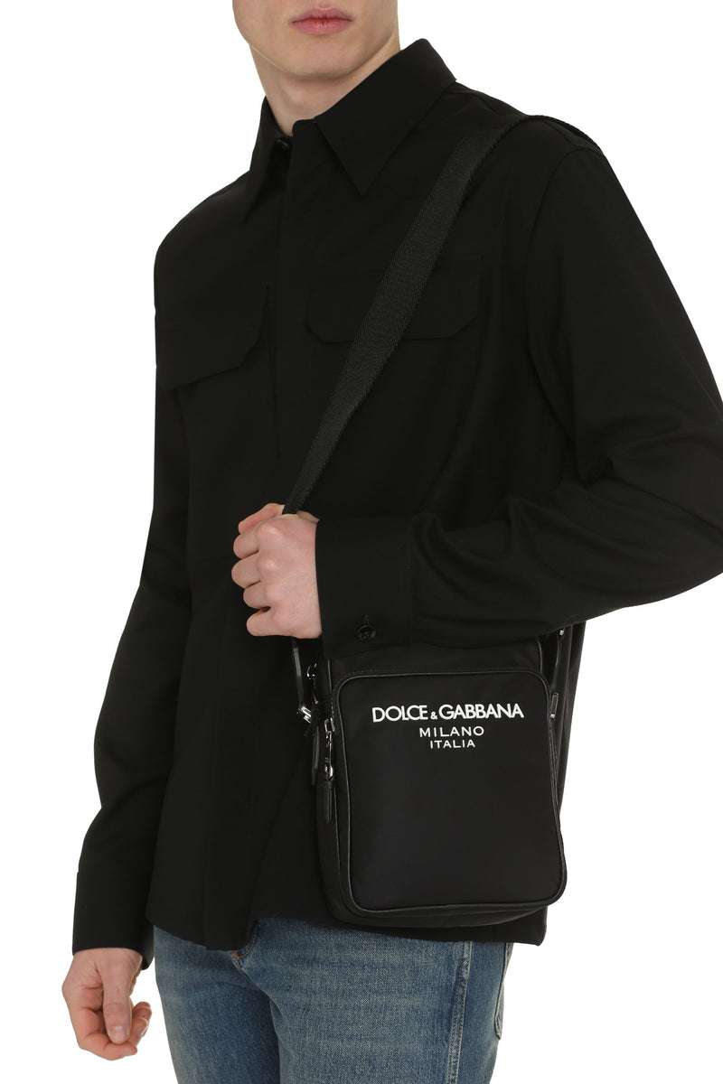 Dolce & Gabbana Logo-Embroidered Nylon Crossbody Bag — Black Acrylic