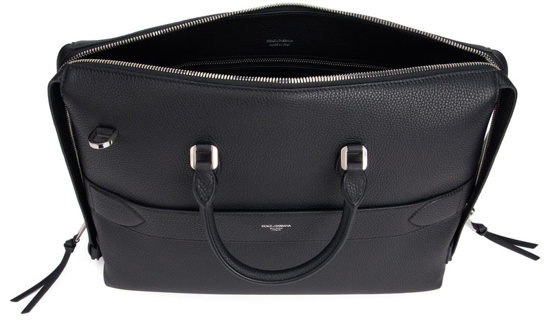 Dolce & Gabbana Pebbled Leather Top Handle Bag — Black Cow Hide