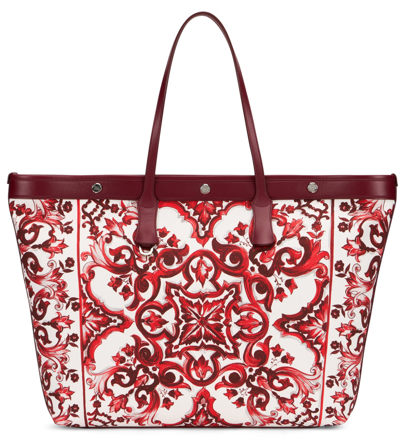 Dolce & Gabbana Majolica Print Cotton Tote Bag — Red