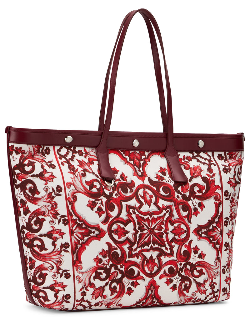 Dolce & Gabbana Majolica Print Cotton Tote Bag — Red