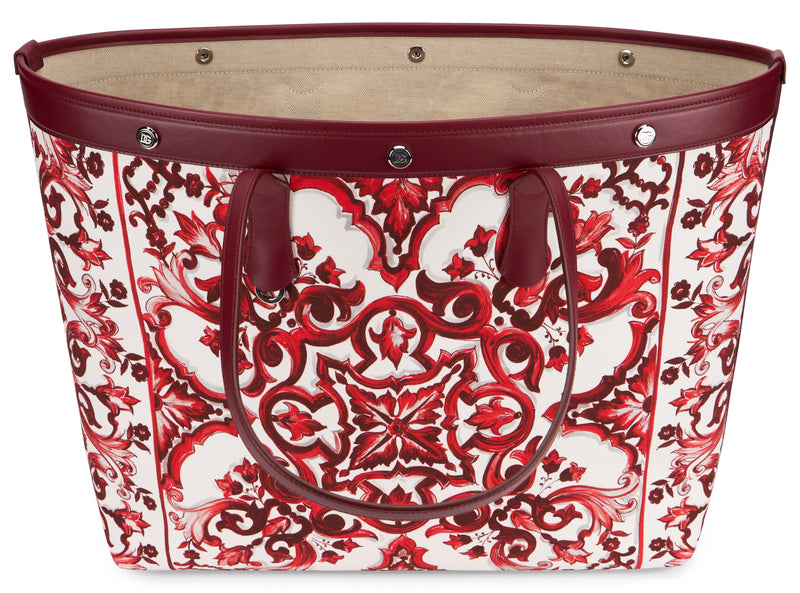 Dolce & Gabbana Majolica Print Cotton Tote Bag — Red